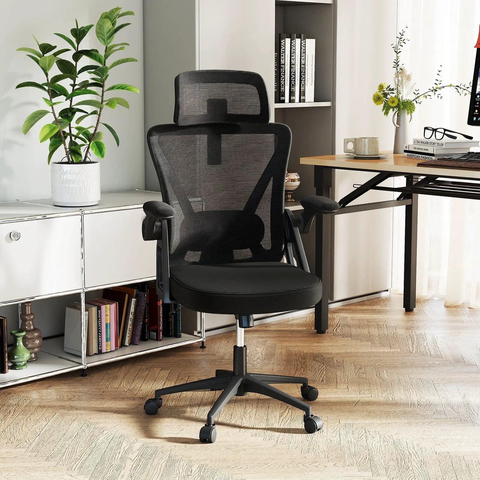 Ergonomic Mesh Office Chair with Adjustable Lumbar Support and Flip-up Armrests-Black by DirectDeals