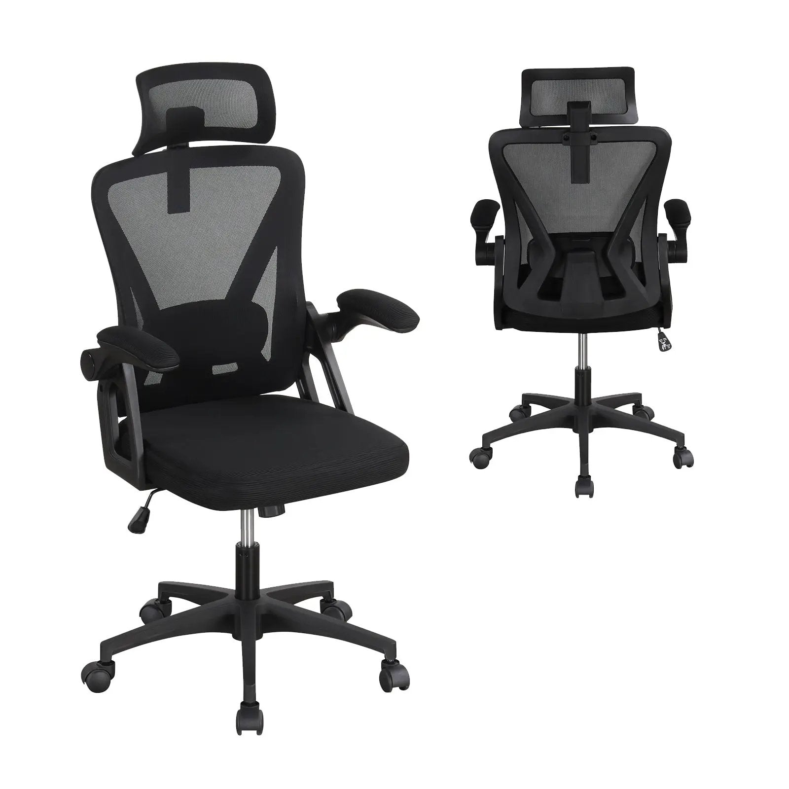 Ergonomic Mesh Office Chair with Adjustable Lumbar Support and Flip-up Armrests-Black by DirectDeals