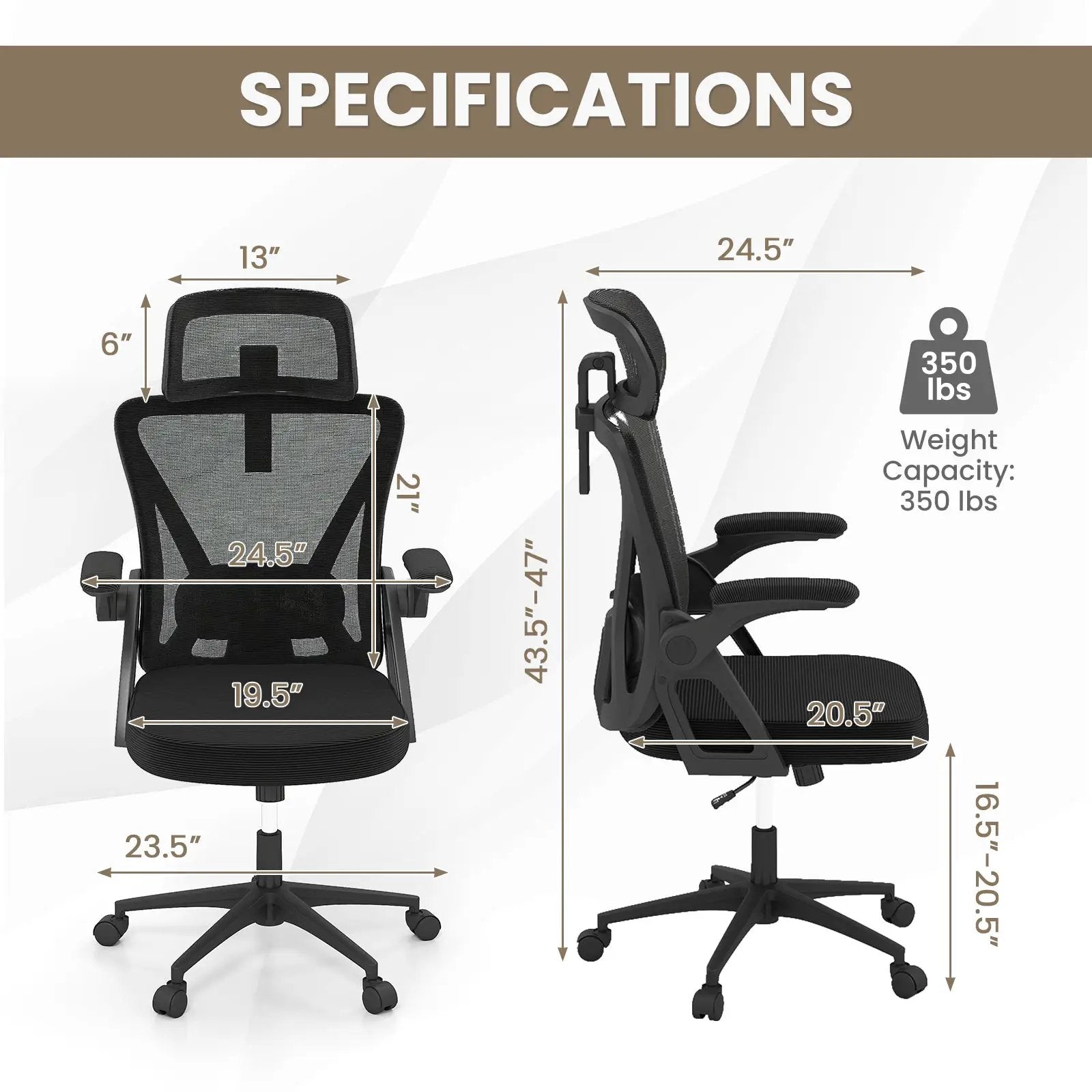 Ergonomic Mesh Office Chair with Adjustable Lumbar Support and Flip-up Armrests-Black by DirectDeals