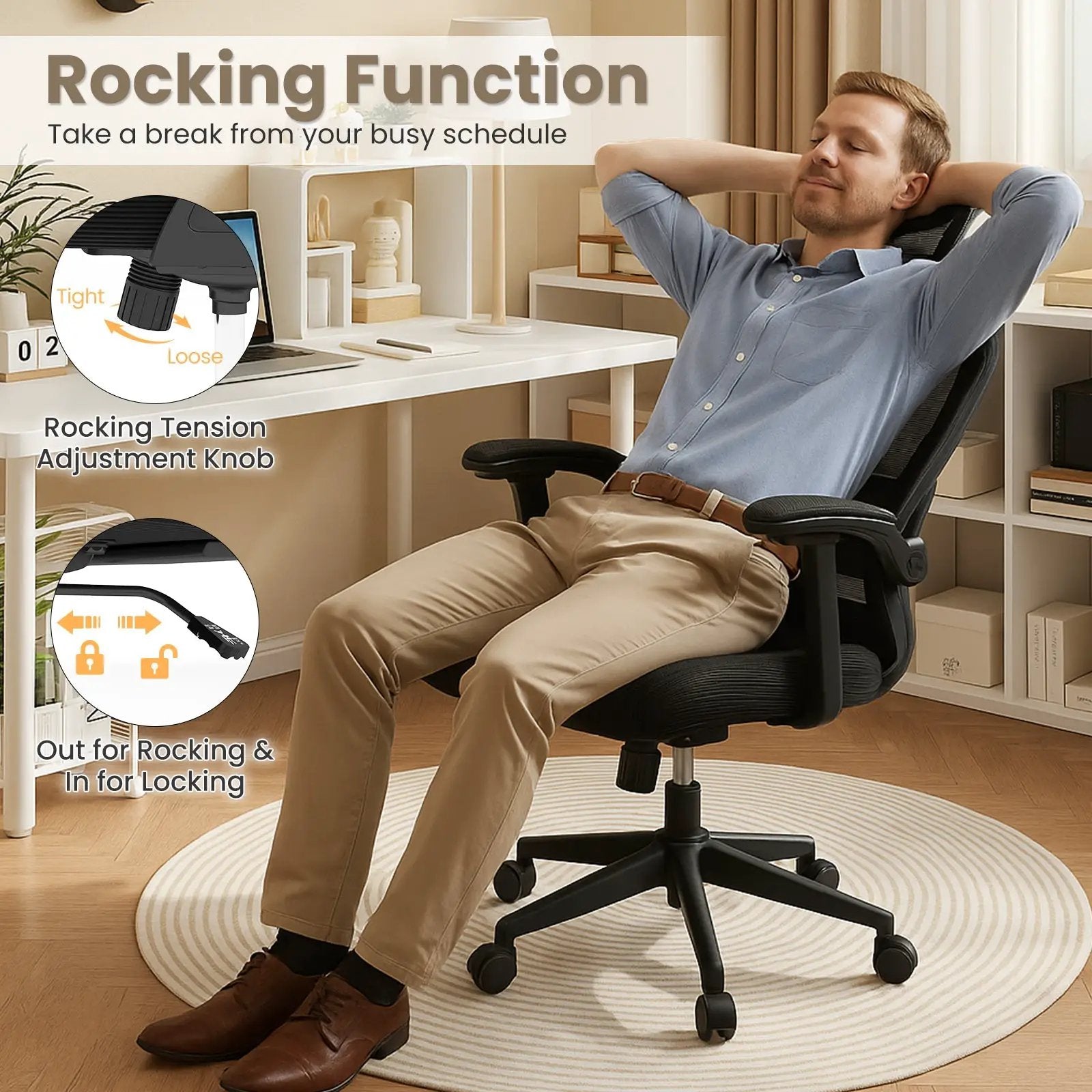 Ergonomic Mesh Office Chair with Adjustable Lumbar Support and Flip-up Armrests-Black by DirectDeals