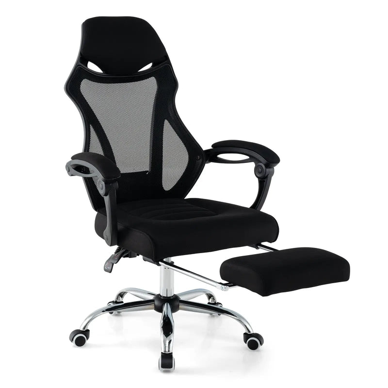 Ergonomic Mesh Office Chair with Footrest and Tilting Backrest-Black by DirectDeals