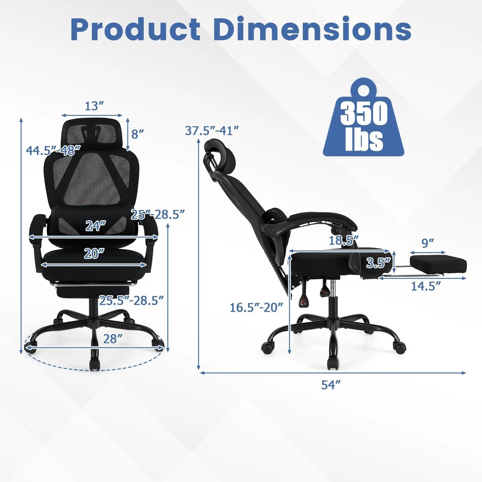 Ergonomic Office Chair High Back Mesh Desk Chair with Retractable Footrest-Black by DirectDeals