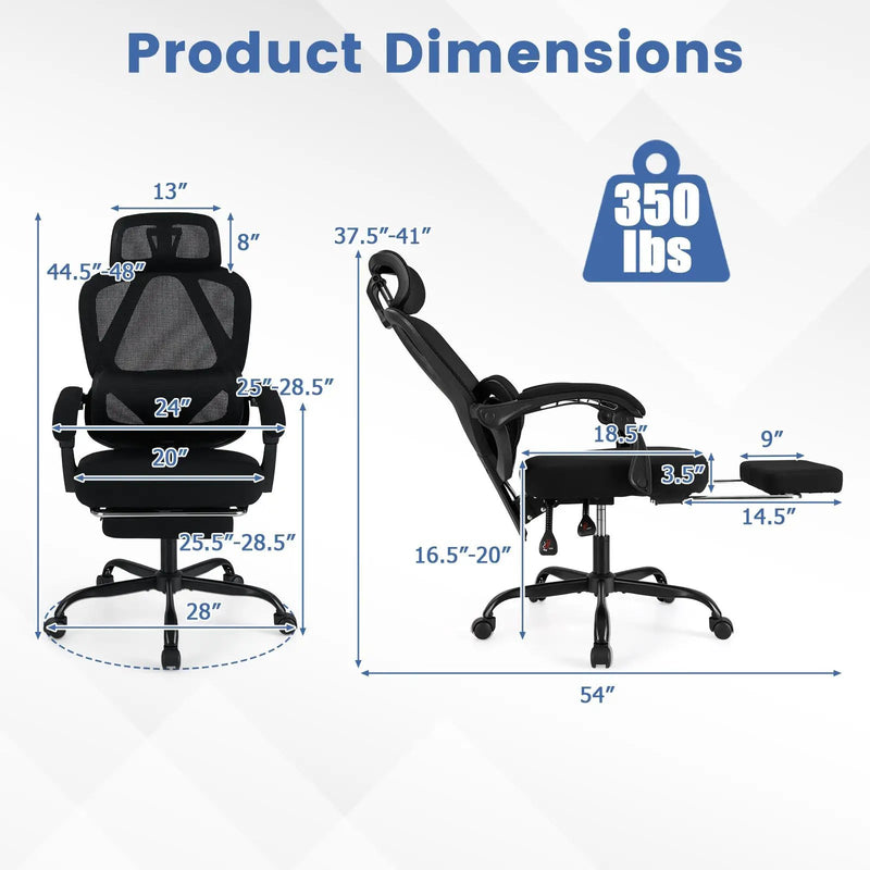 Ergonomic Office Chair High Back Mesh Desk Chair with Retractable Footrest-Black by DirectDeals