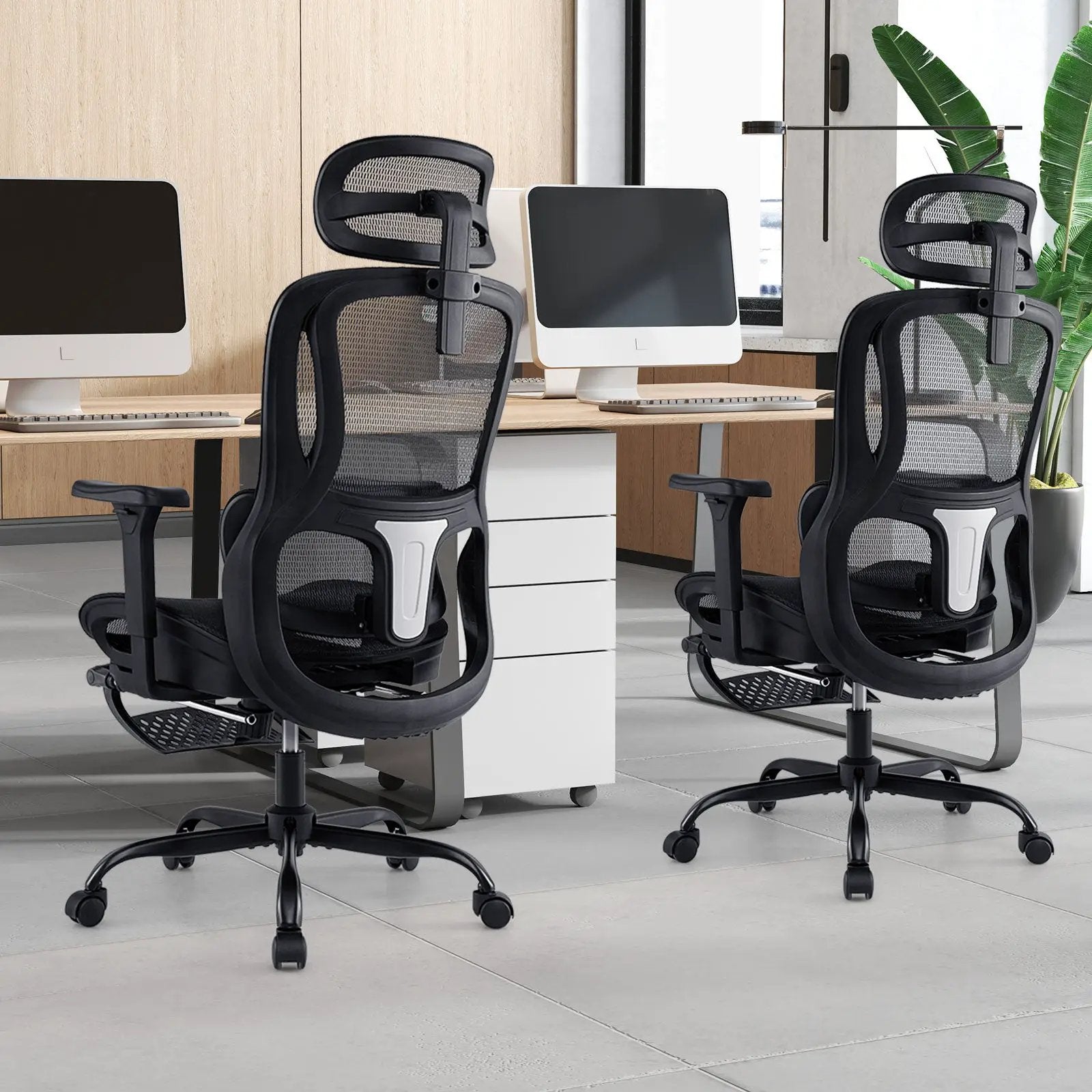 Ergonomic Office Chair Swivel Computer Desk Chair with Rotating Headrest-Black by DirectDeals