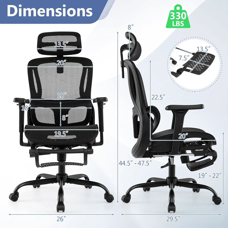 Ergonomic Office Chair Swivel Computer Desk Chair with Rotating Headrest-Black by DirectDeals