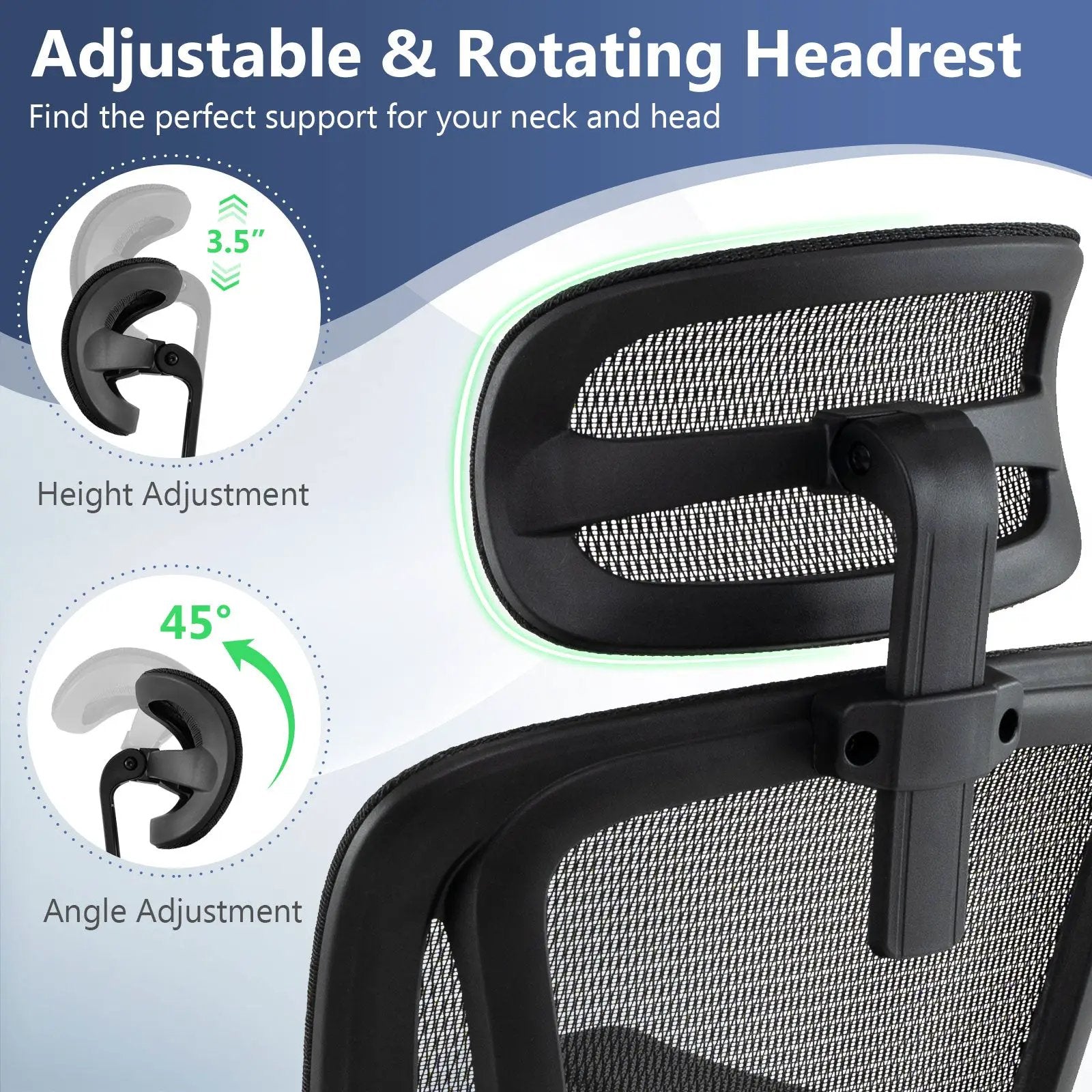 Ergonomic Office Chair Swivel Computer Desk Chair with Rotating Headrest-Black by DirectDeals