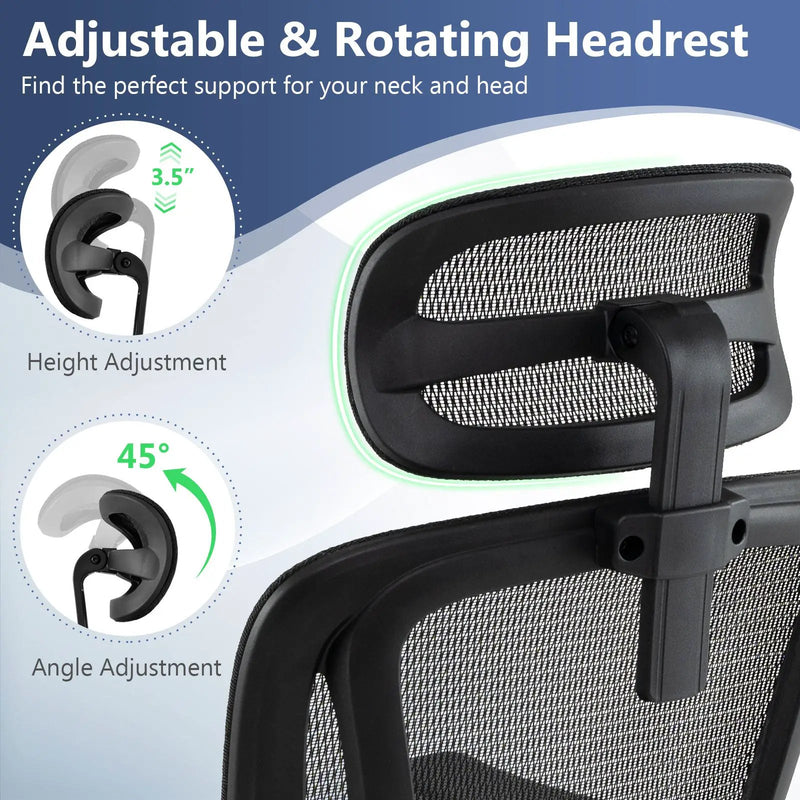 Ergonomic Office Chair Swivel Computer Desk Chair with Rotating Headrest-Black by DirectDeals