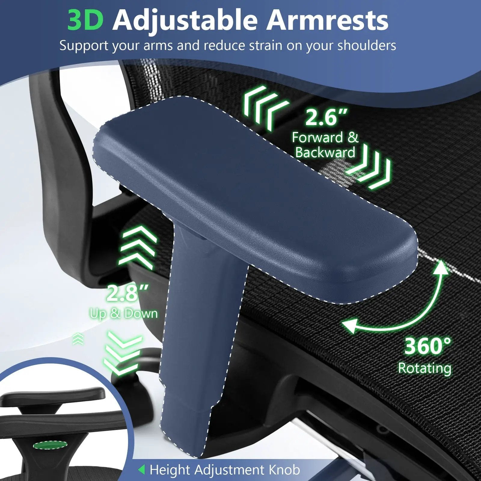 Ergonomic Office Chair Swivel Computer Desk Chair with Rotating Headrest-Black by DirectDeals