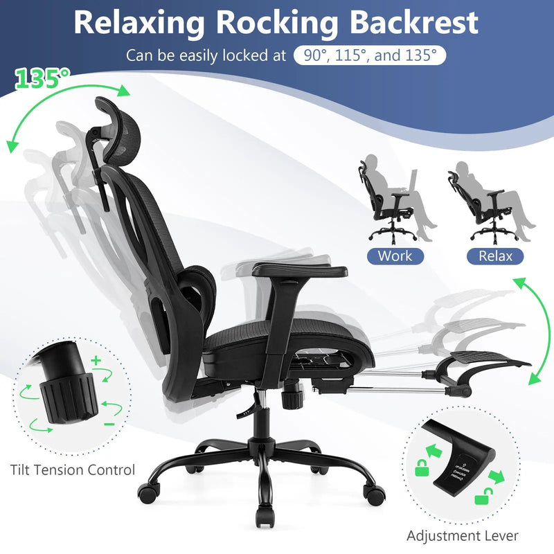 Ergonomic Office Chair Swivel Computer Desk Chair with Rotating Headrest-Black by DirectDeals