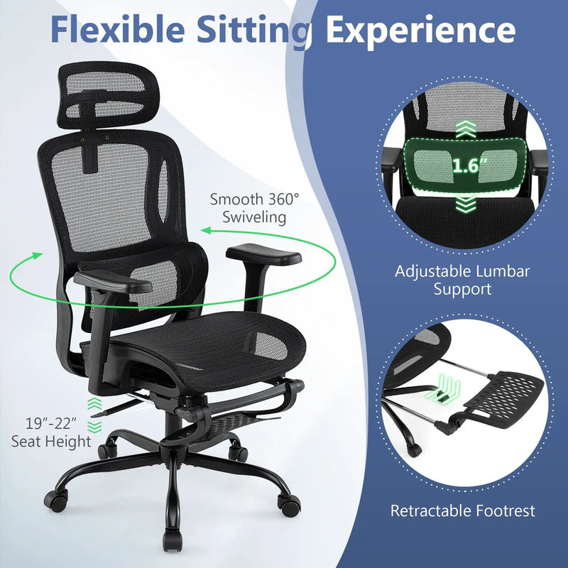 Ergonomic Office Chair Swivel Computer Desk Chair with Rotating Headrest-Black by DirectDeals