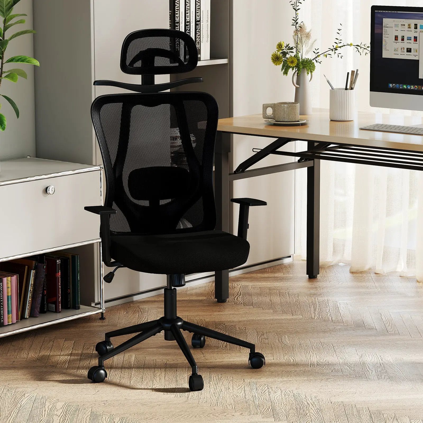 Ergonomic Office Chair with 3D Headrest and Reclining Backrest-Black by DirectDeals