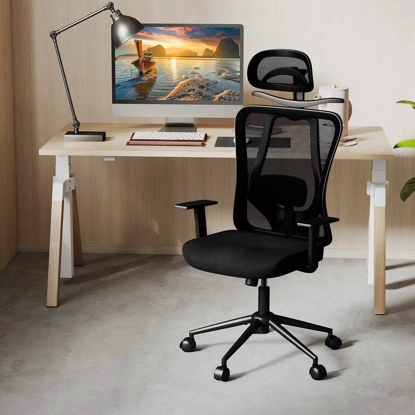 Ergonomic Office Chair with 3D Headrest and Reclining Backrest-Black by DirectDeals