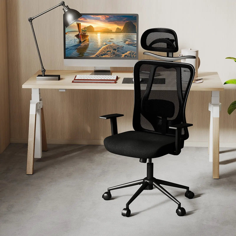 Ergonomic Office Chair with 3D Headrest and Reclining Backrest-Black by DirectDeals