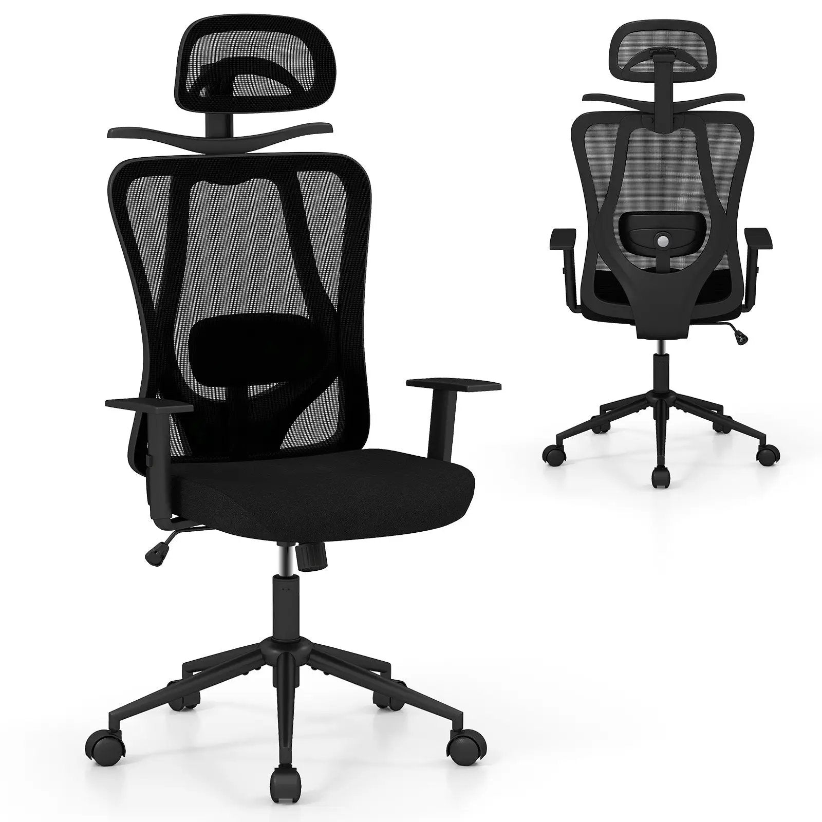 Ergonomic Office Chair with 3D Headrest and Reclining Backrest-Black by DirectDeals