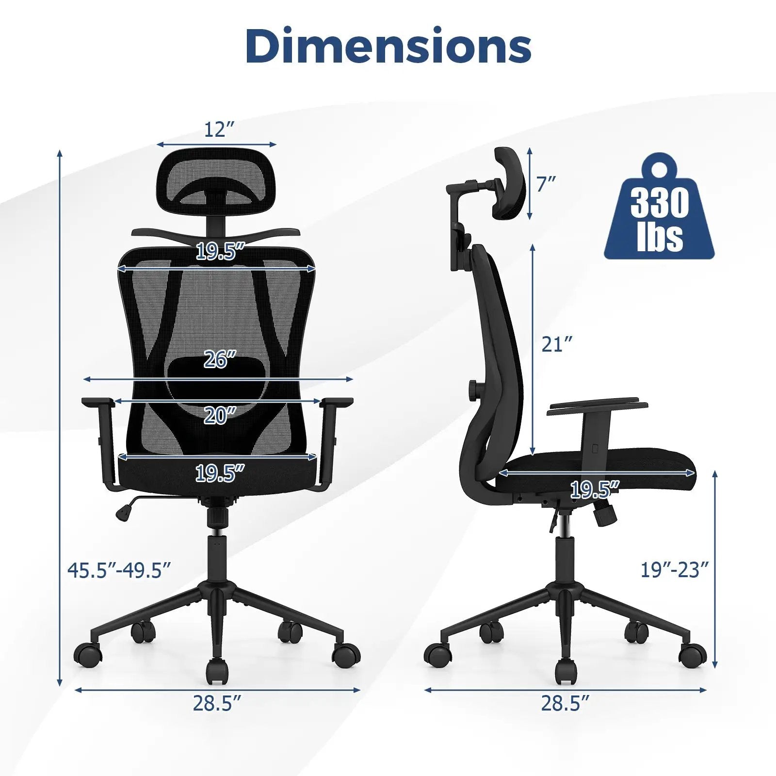 Ergonomic Office Chair with 3D Headrest and Reclining Backrest-Black by DirectDeals