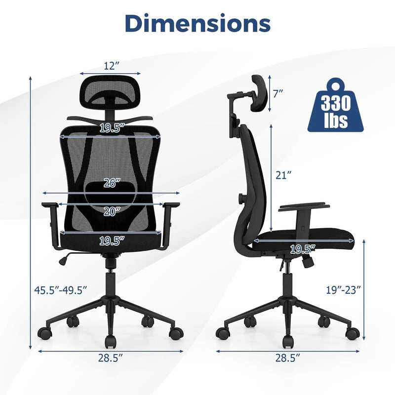 Ergonomic Office Chair with 3D Headrest and Reclining Backrest-Black by DirectDeals