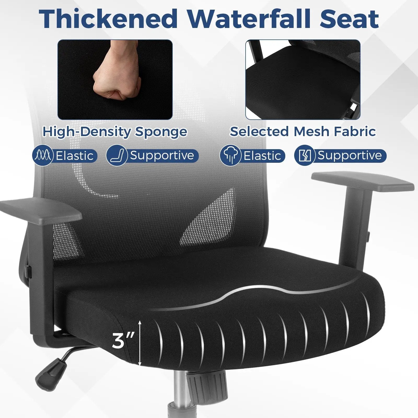 Ergonomic Office Chair with 3D Headrest and Reclining Backrest-Black by DirectDeals