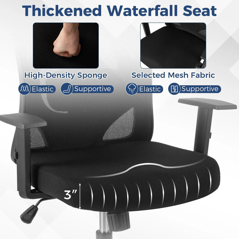 Ergonomic Office Chair with 3D Headrest and Reclining Backrest-Black by DirectDeals