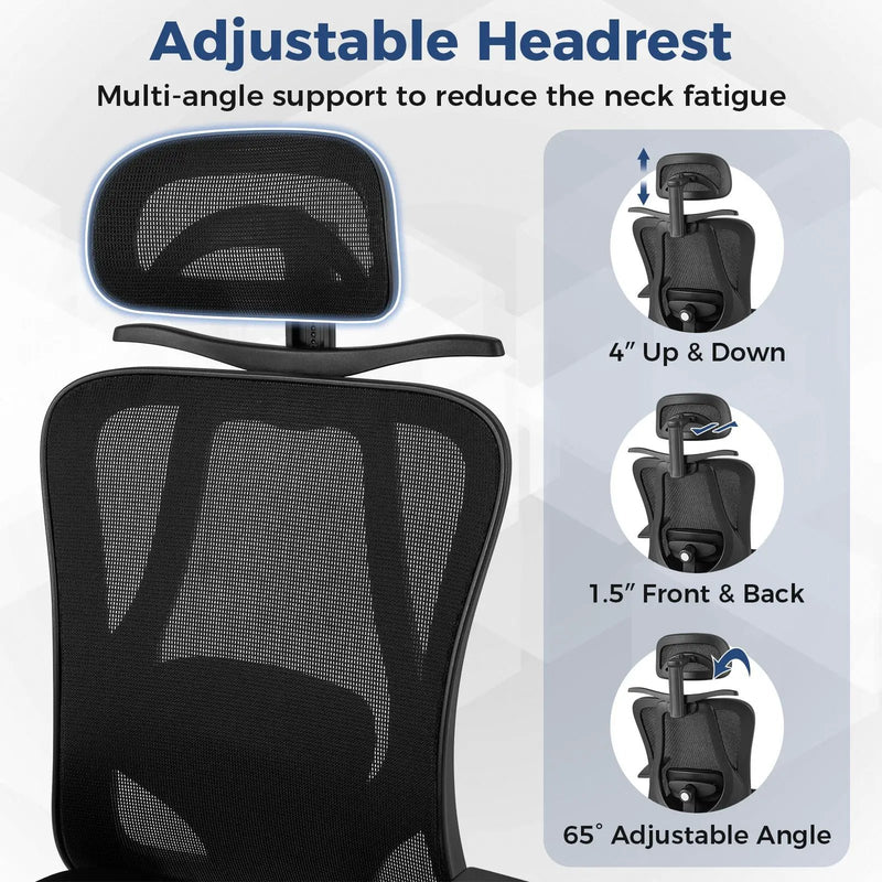 Ergonomic Office Chair with 3D Headrest and Reclining Backrest-Black by DirectDeals