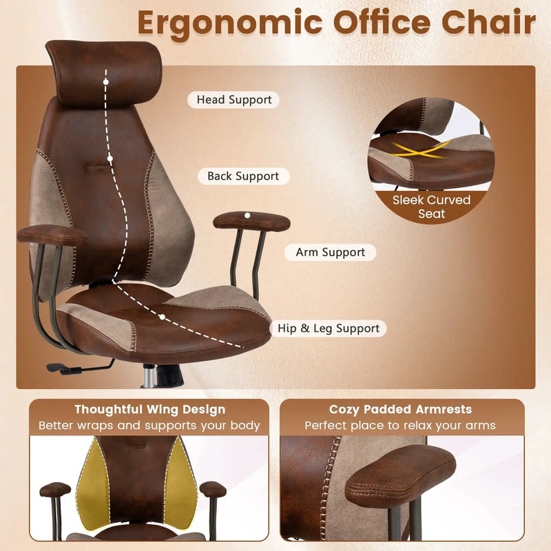 Ergonomic Office Chair Computer Desk Chair with 2D Headrest and Rocking Backrest by DirectDeals