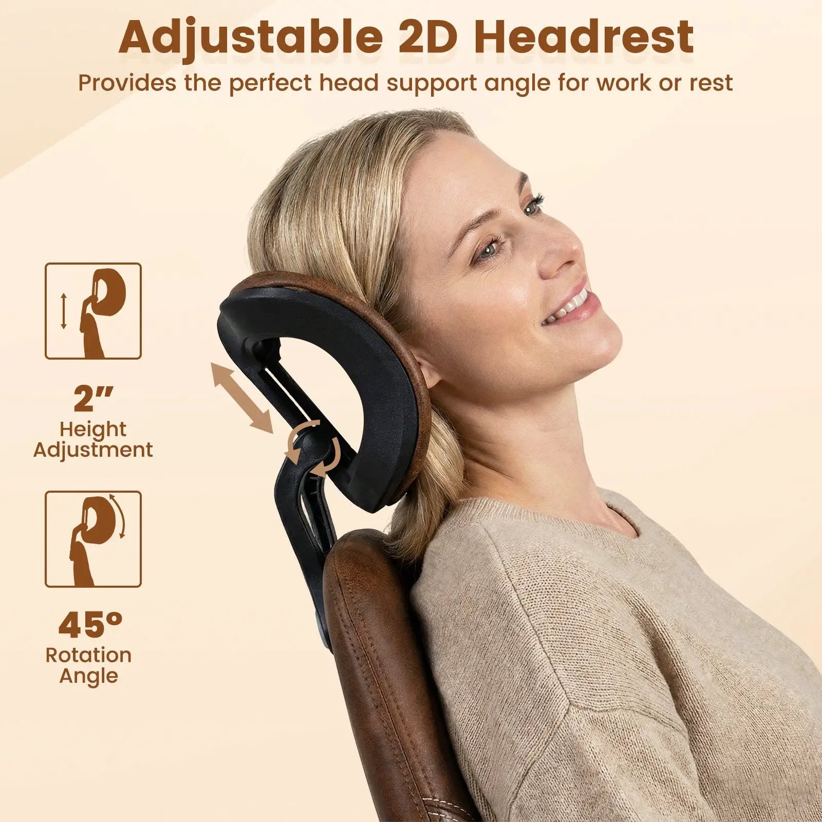 Ergonomic Office Chair Computer Desk Chair with 2D Headrest and Rocking Backrest by DirectDeals