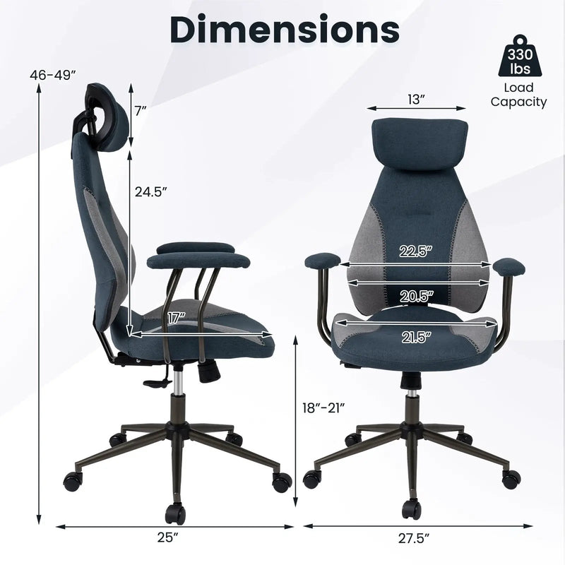 Ergonomic Office Chair Computer Desk Chair with 2D Headrest and Rocking Backrest by DirectDeals