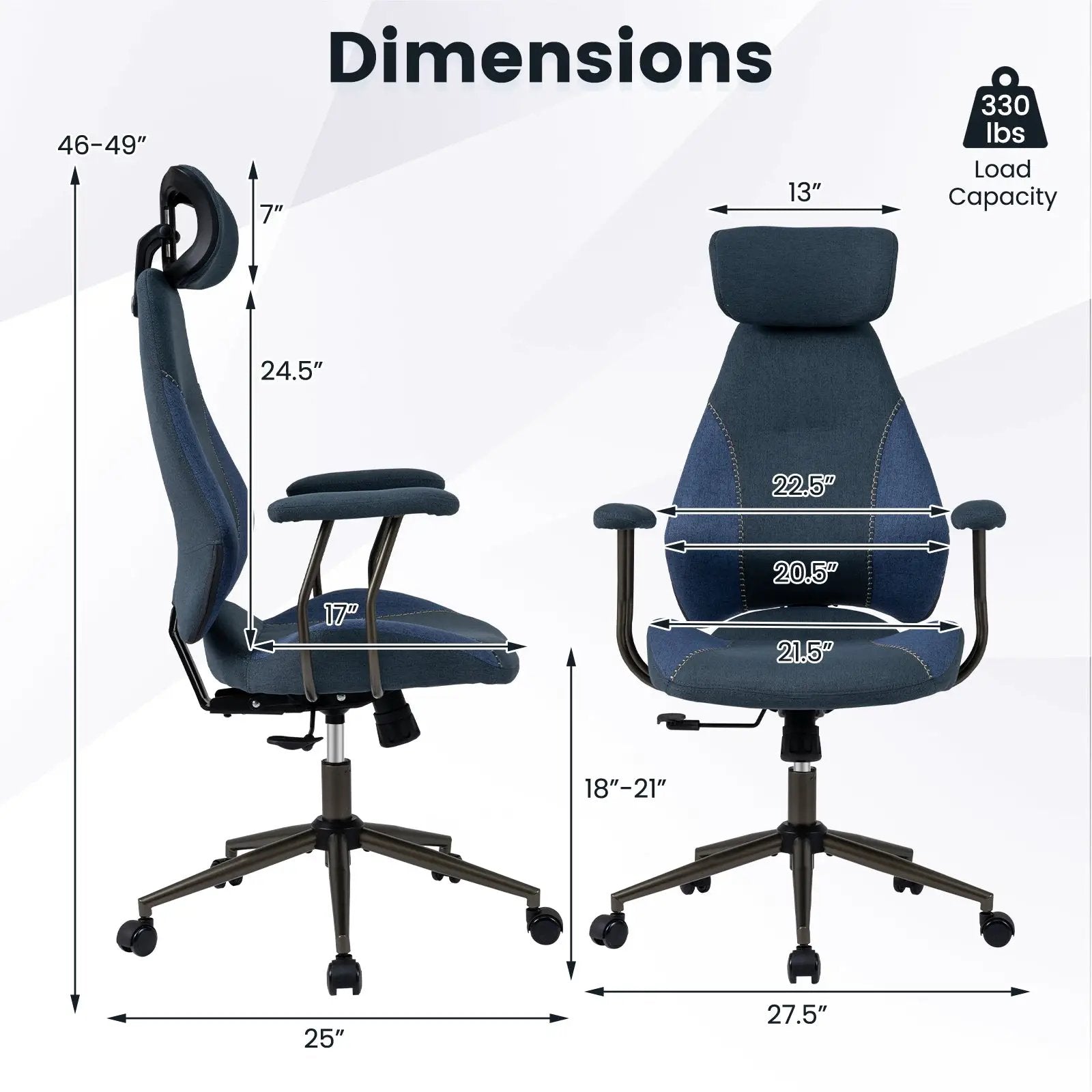 Ergonomic Office Chair Computer Desk Chair with 2D Headrest and Rocking Backrest by DirectDeals