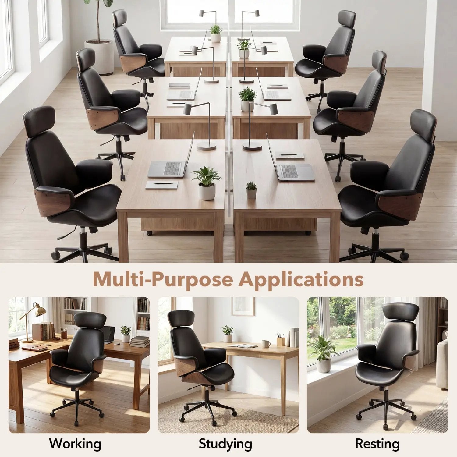 Ergonomic Office Chair with Headrest Adjustable Height for Home Office and Study by DirectDeals