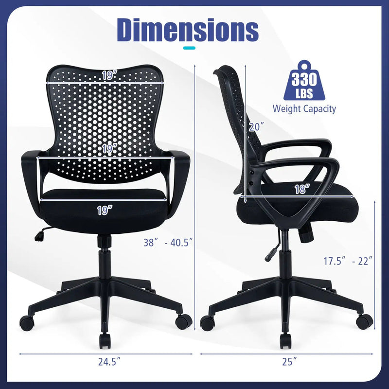 Ergonomic Office Chair Height Adjustable Computer Desk Chair with Breathable Butterfly Back by DirectDeals