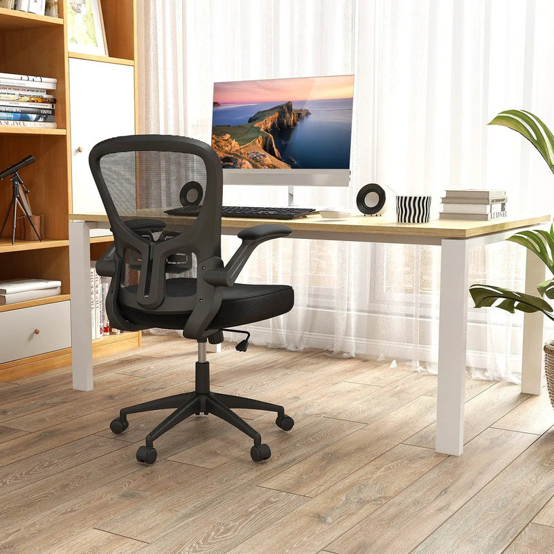 Adjustable Swivel Mesh Task Office Chair with Flip-Up Armrests-Black by DirectDeals