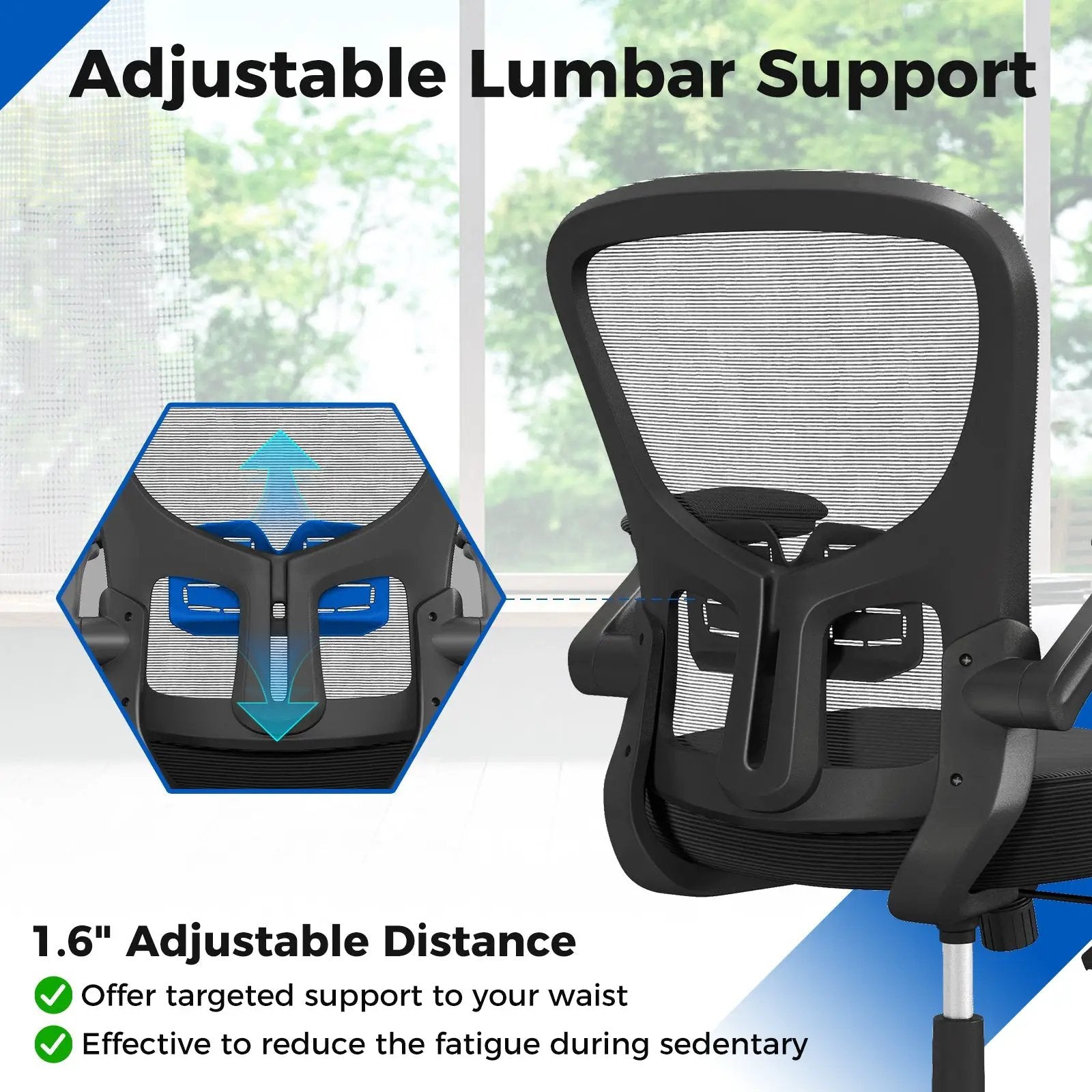 Adjustable Swivel Mesh Task Office Chair with Flip-Up Armrests-Black by DirectDeals