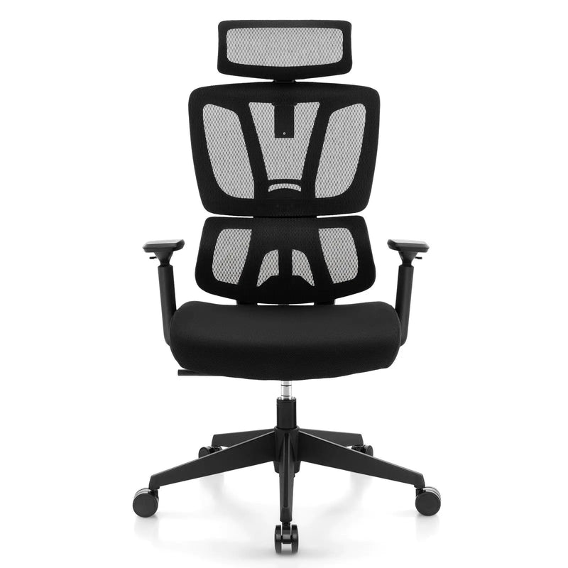 Ergonomic Office Chair with N Type Lumbar Support and Adjustable Headrest-Black by DirectDeals