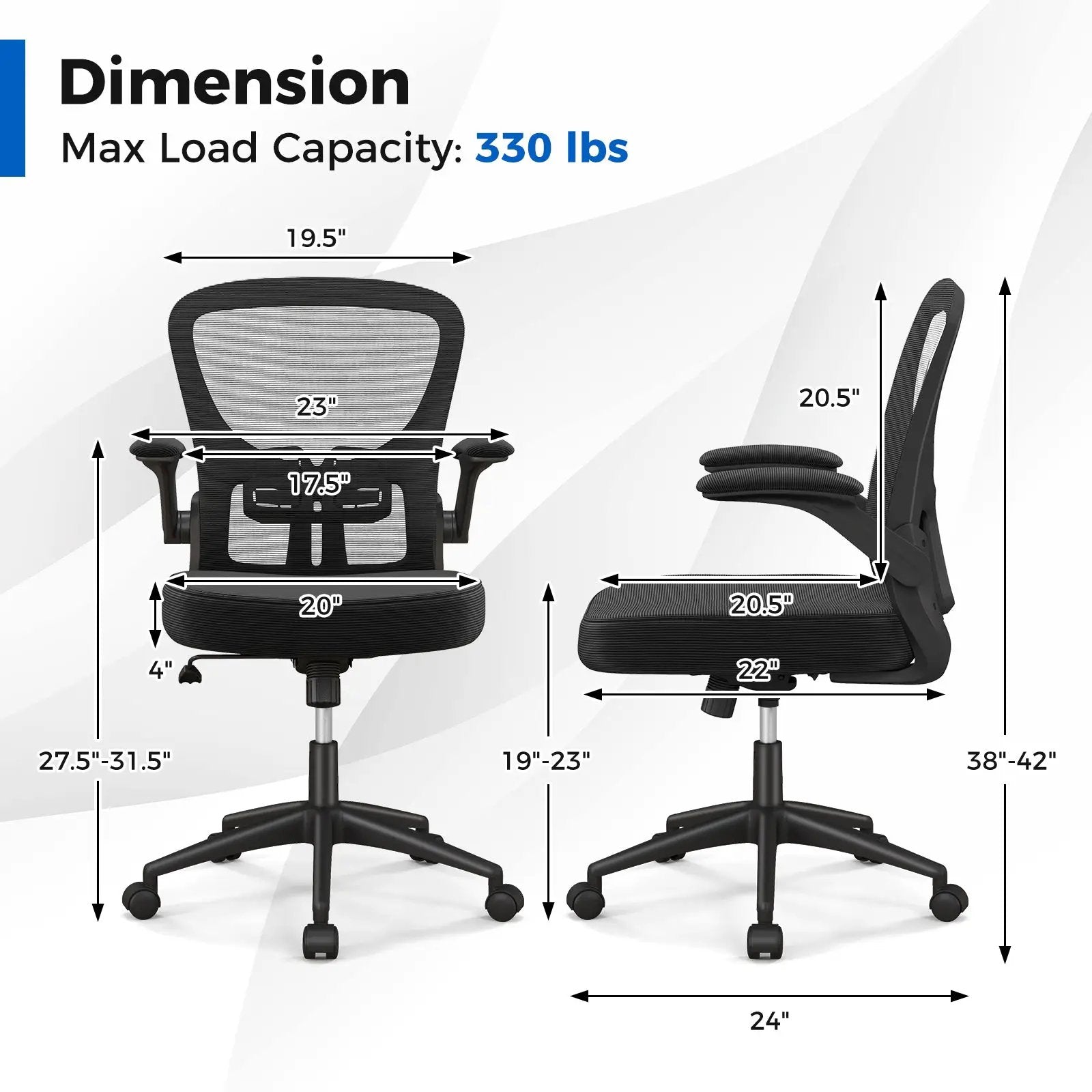 Adjustable Swivel Mesh Task Office Chair with Flip-Up Armrests-Black by DirectDeals