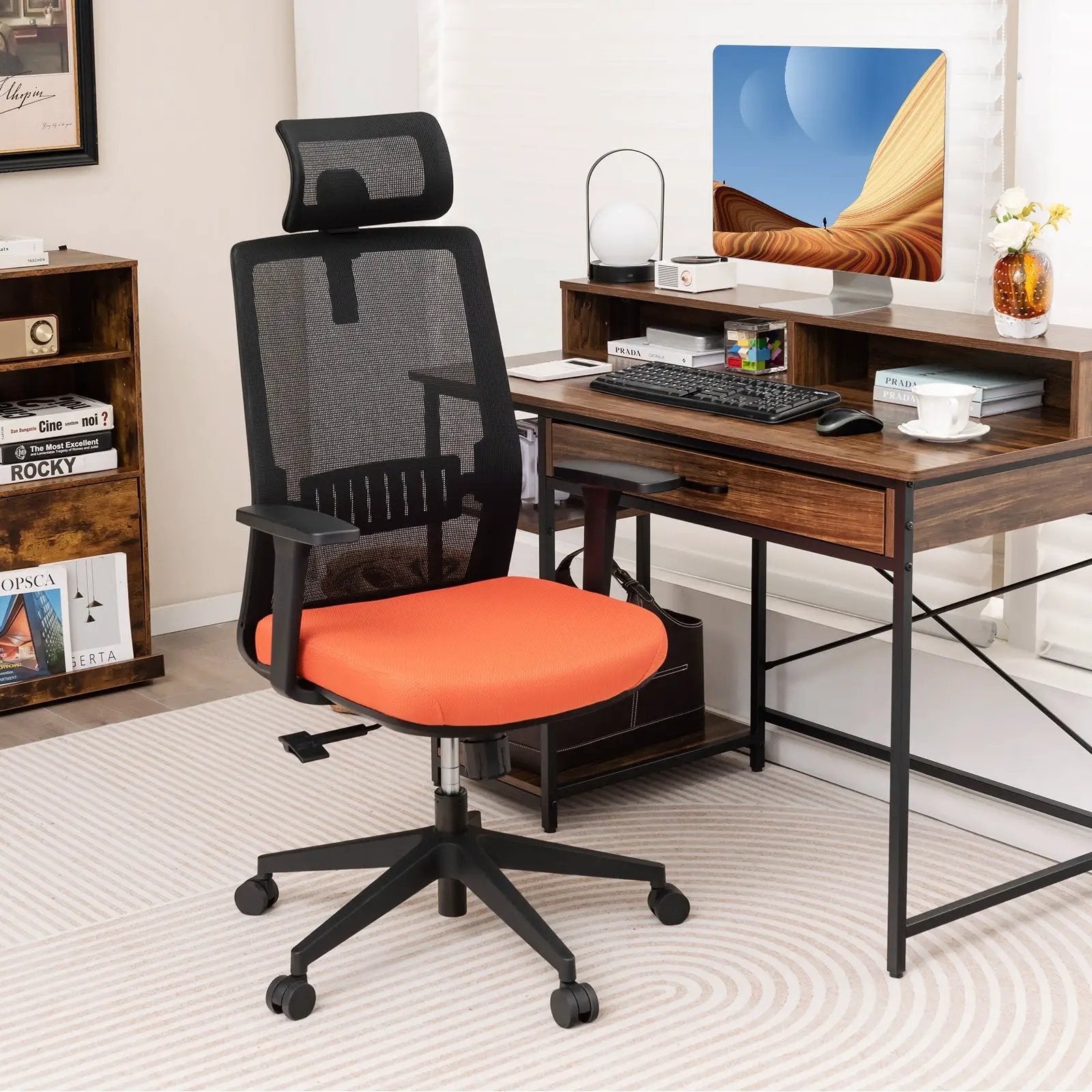 Ergonomic Office Chair with Lumbar Support and Adjustable Headrest-Black by DirectDeals