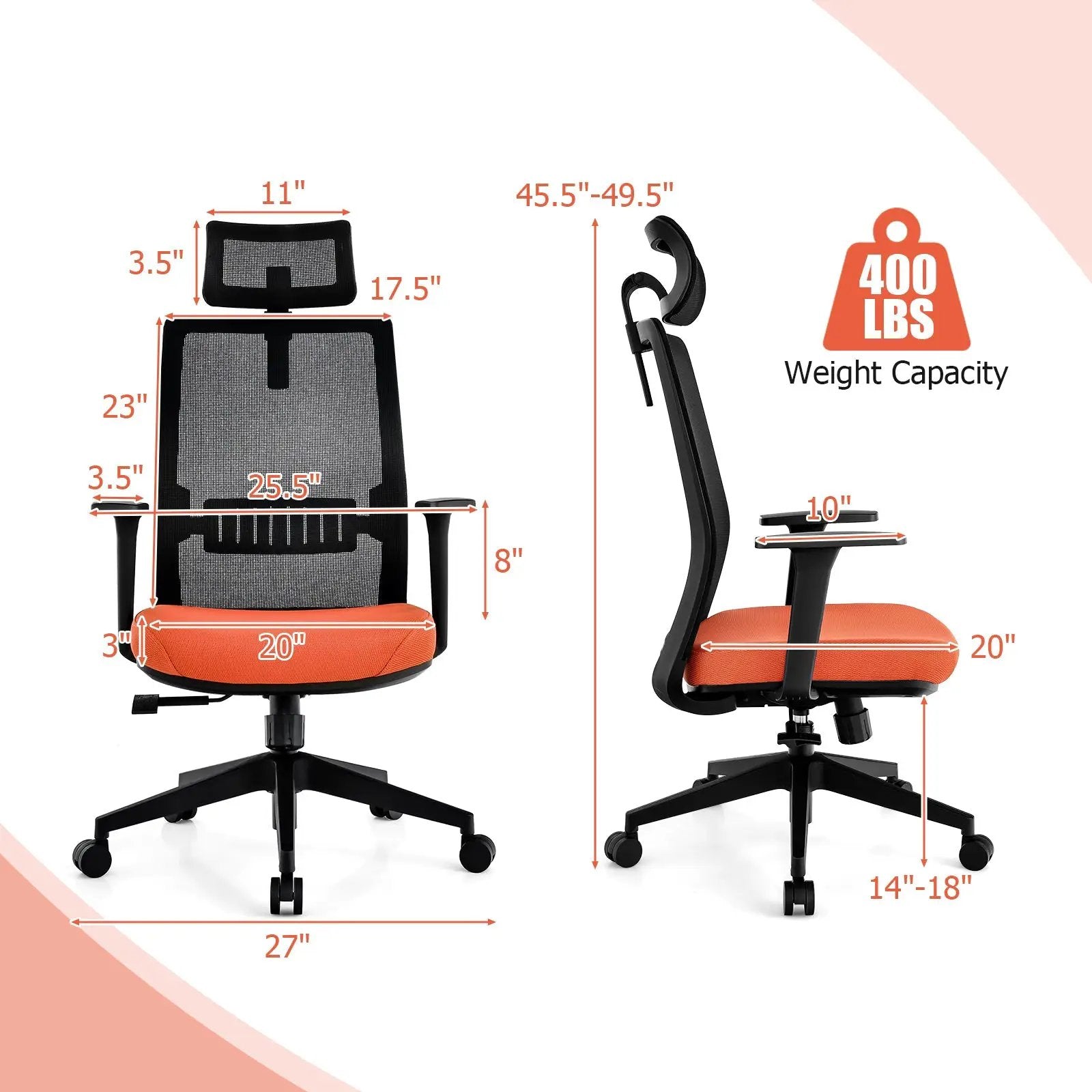 Ergonomic Office Chair with Lumbar Support and Adjustable Headrest-Black by DirectDeals