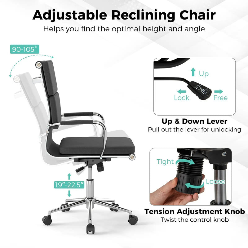 Ergonomic Office Desk Chair with Rocking Backrest and Height-adjustable Padded Seat-Gray by DirectDeals