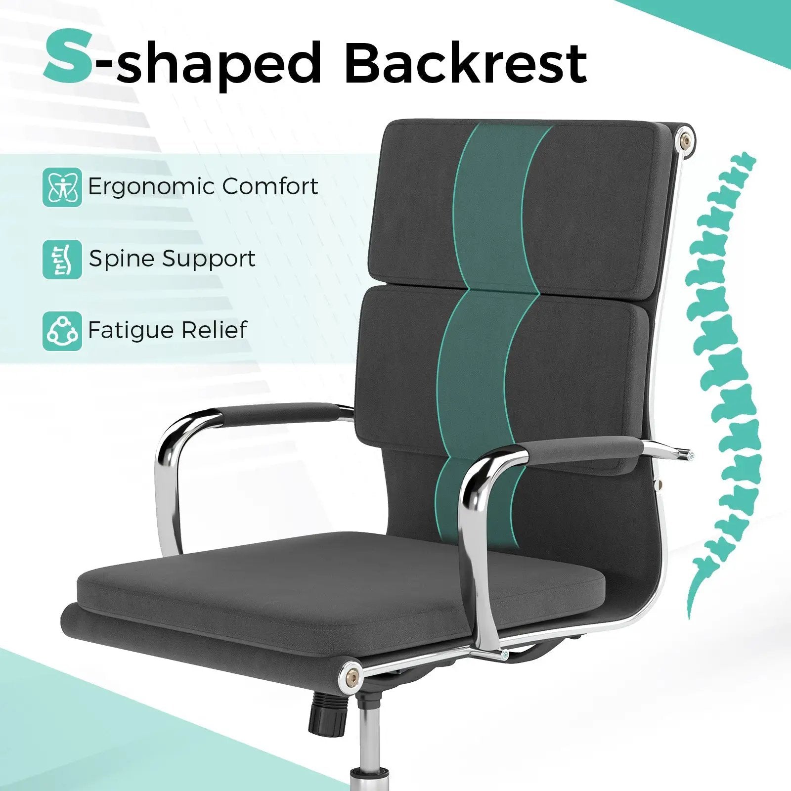 Ergonomic Office Desk Chair with Rocking Backrest and Height-adjustable Padded Seat-Gray by DirectDeals