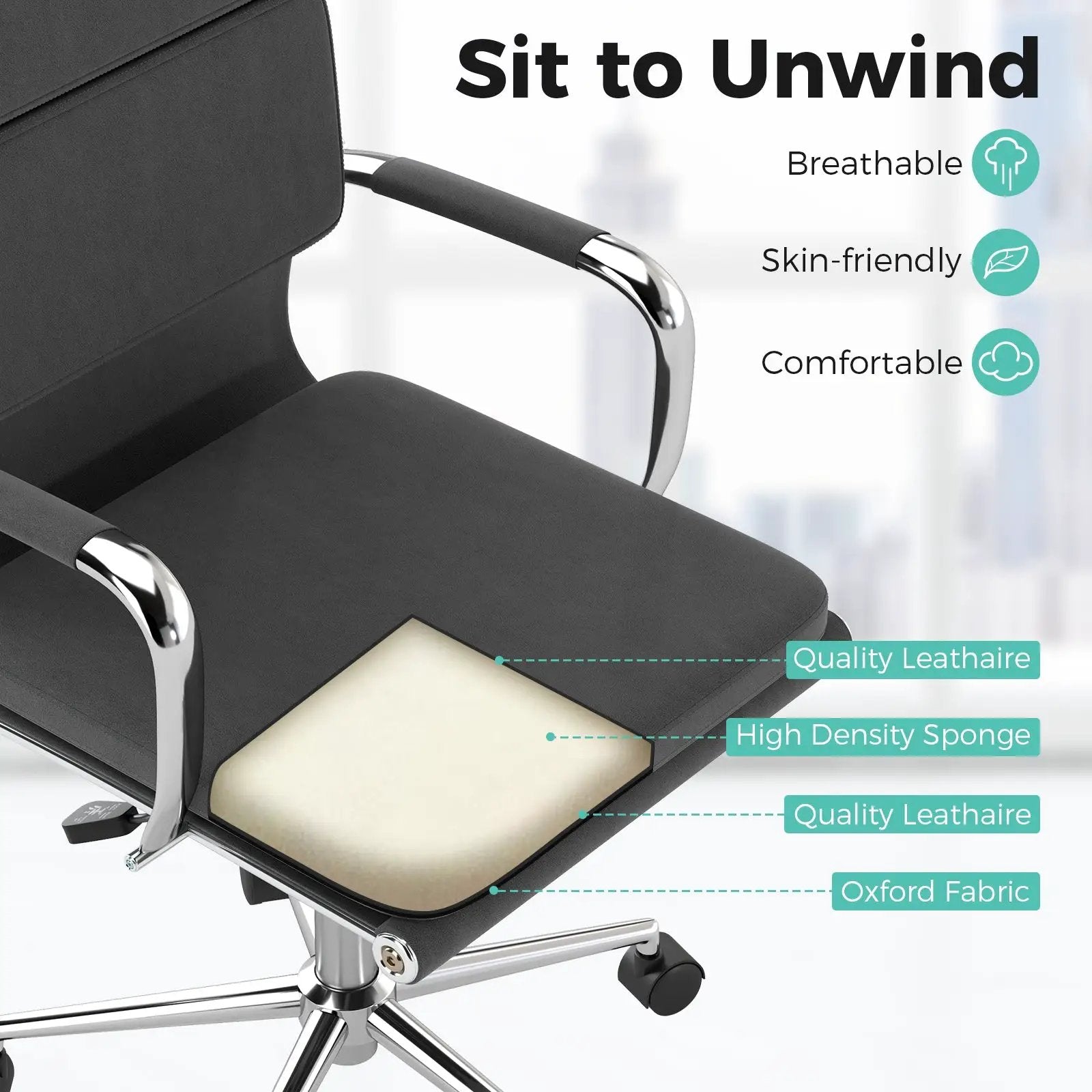 Ergonomic Office Desk Chair with Rocking Backrest and Height-adjustable Padded Seat-Gray by DirectDeals