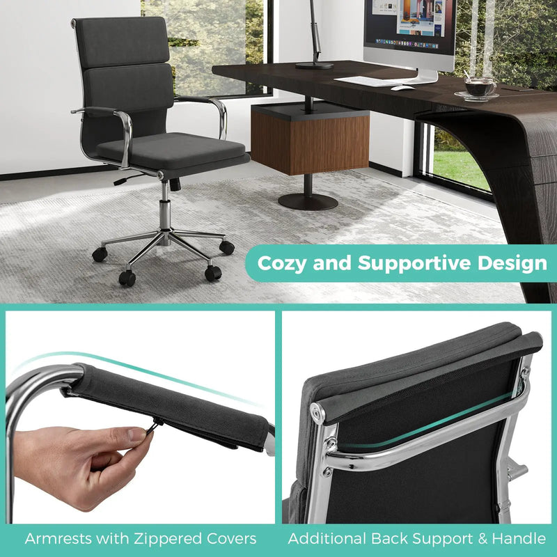 Ergonomic Office Desk Chair with Rocking Backrest and Height-adjustable Padded Seat-Gray by DirectDeals