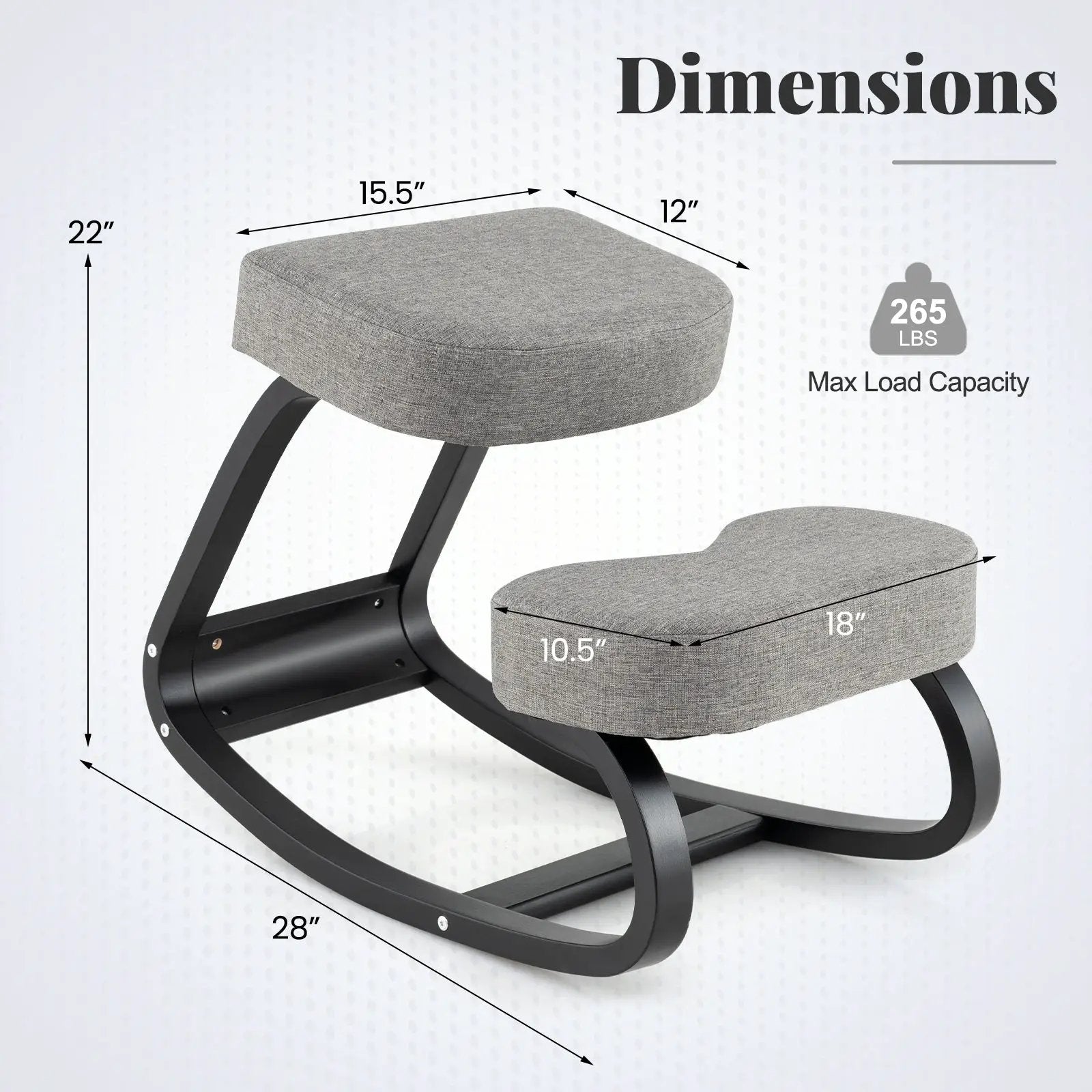 Wooden Ergonomic Backless Rocking Kneeling Chair with Padded Cushion-Gray by DirectDeals