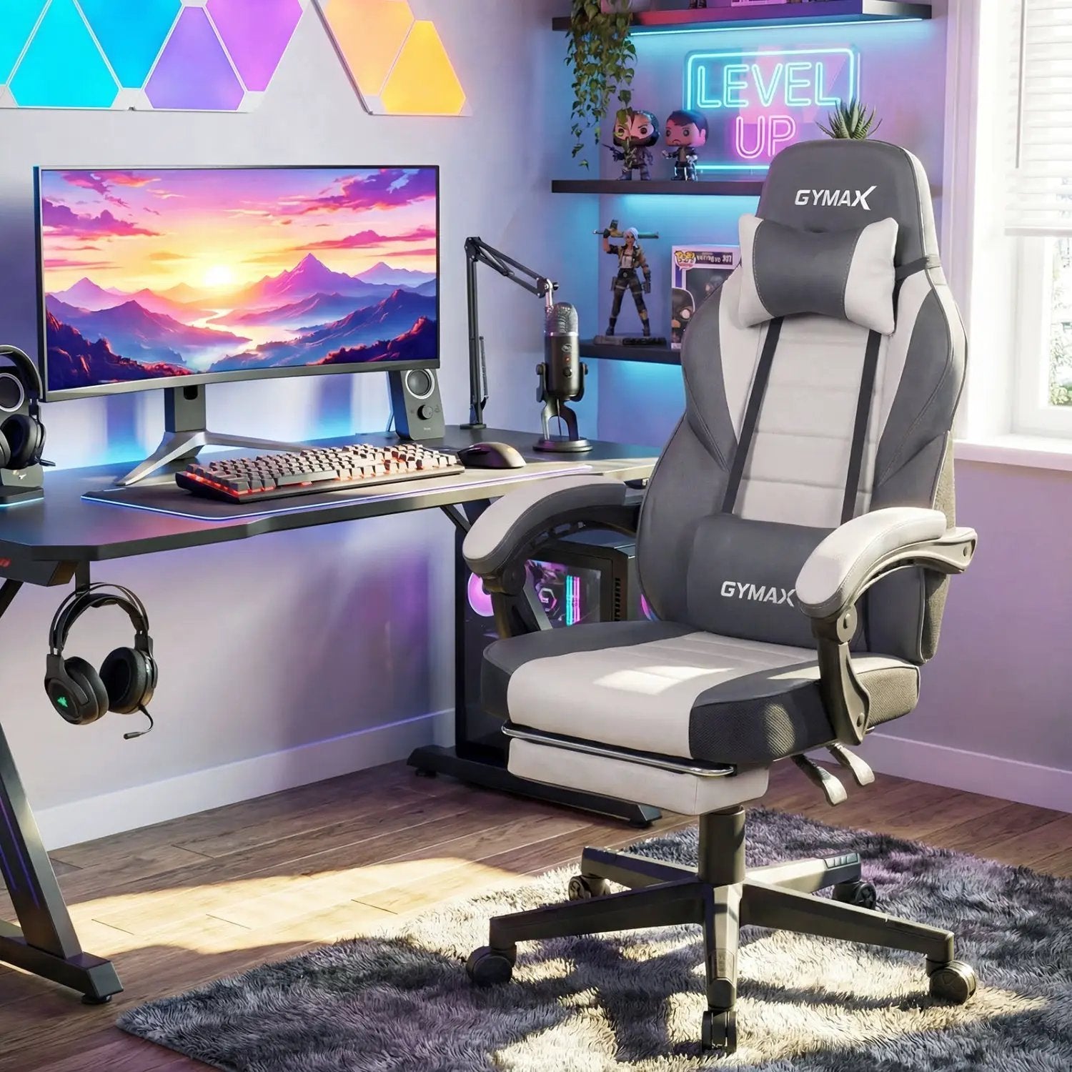 Ergonomic Video Game Chair with Headrest and Reclining Backrest by DirectDeals