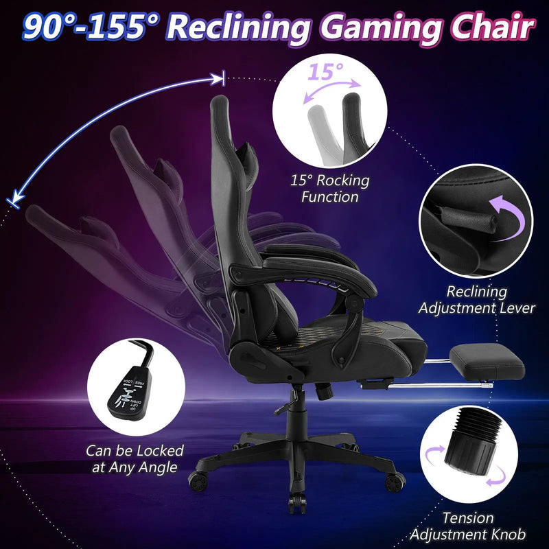 Ergonomic Video Game Computer Chair with Headrest and Lumbar Pillow-Black by DirectDeals