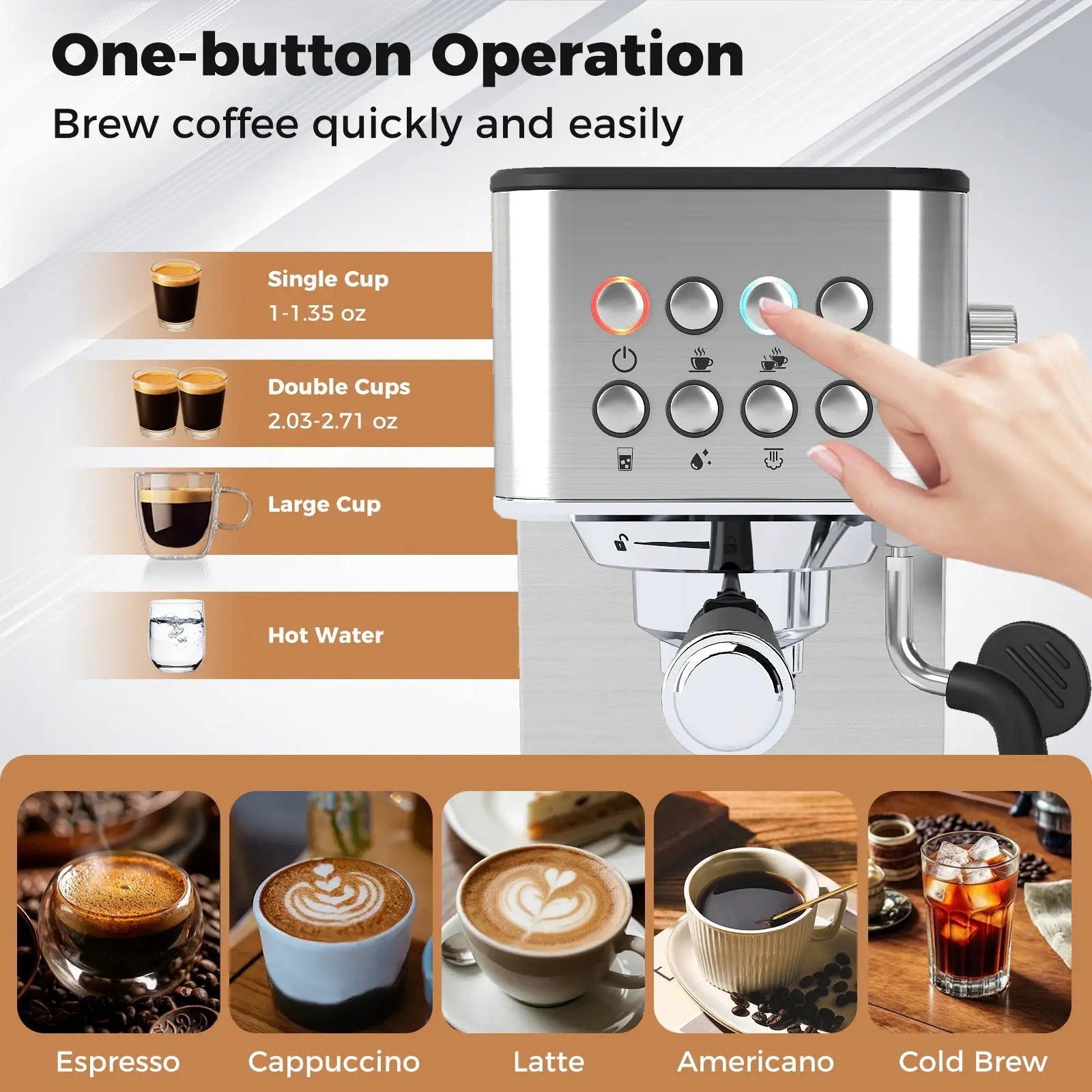 Espresso Machine 20 Bar Compact Stainless Steel Coffee Maker with Milk Frother-Silver by DirectDeals