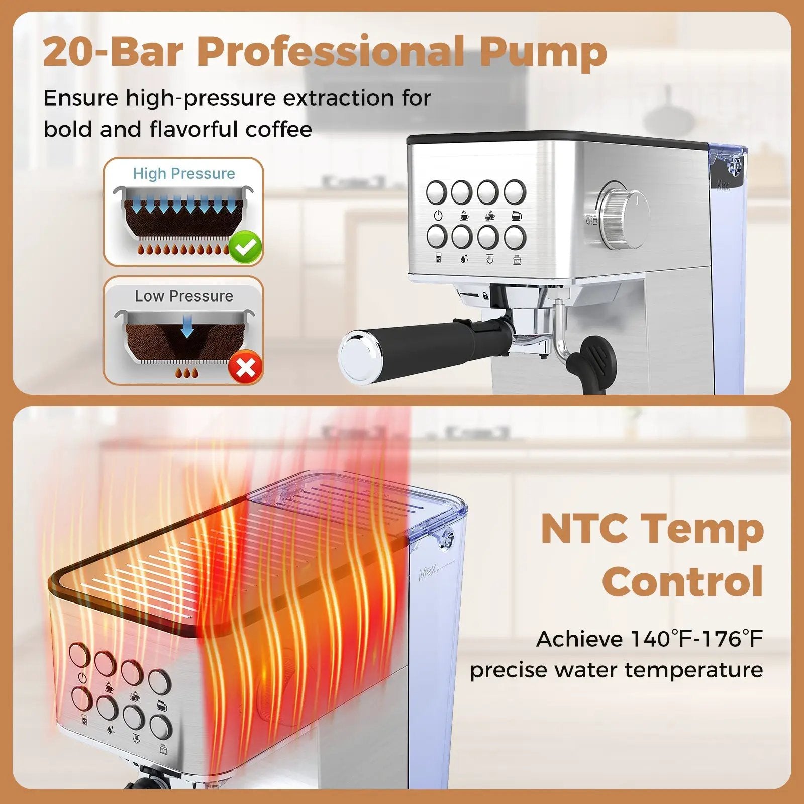 Espresso Machine 20 Bar Compact Stainless Steel Coffee Maker with Milk Frother-Silver by DirectDeals