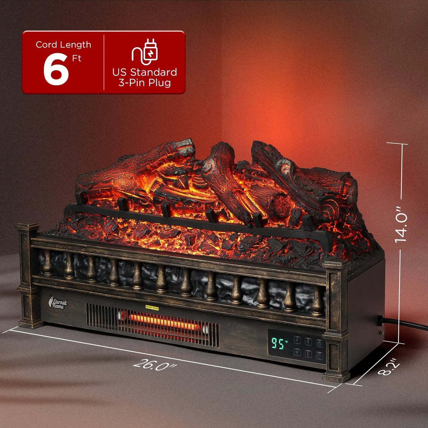 Eternal Flame EF26-LG Smart Electric Fireplace Logs, WiFi Enabled by TURBRO