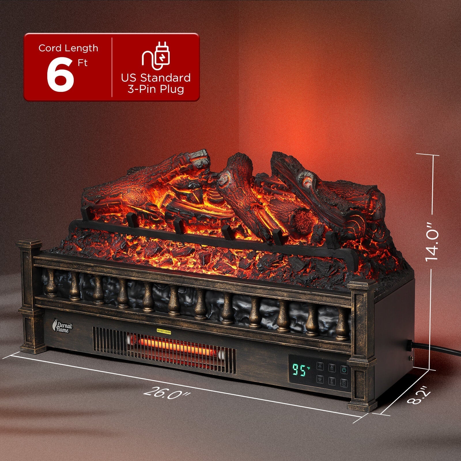 (Open Box) Eternal Flame EF26-LG Smart Electric Fireplace Logs, WiFi Enabled by TURBRO