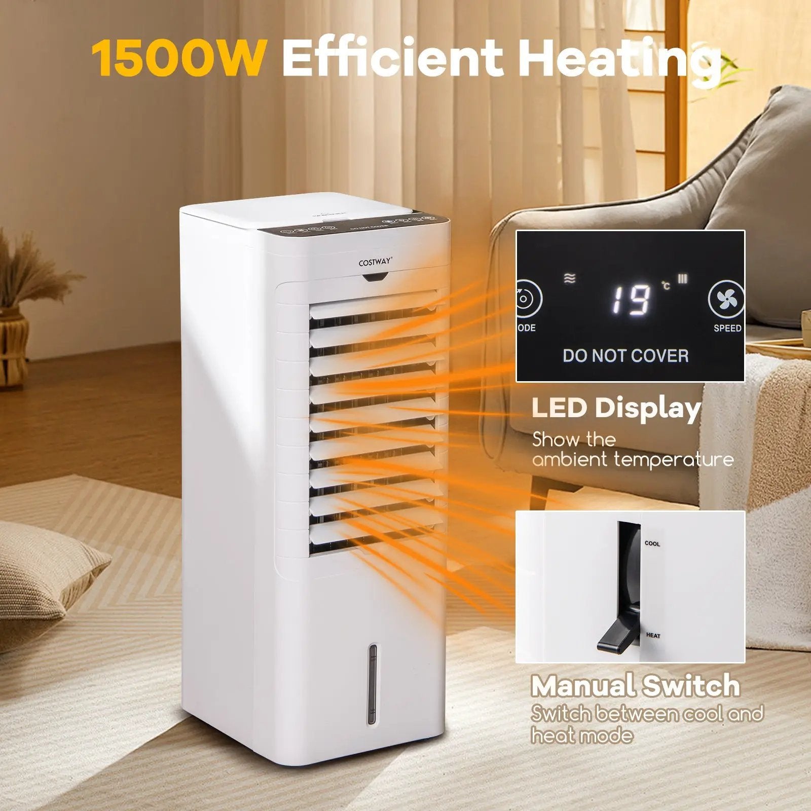 Evaporative Air Cooler and Heater with 3 Modes 3 Speeds and 2 Ice Boxes-White by DirectDeals