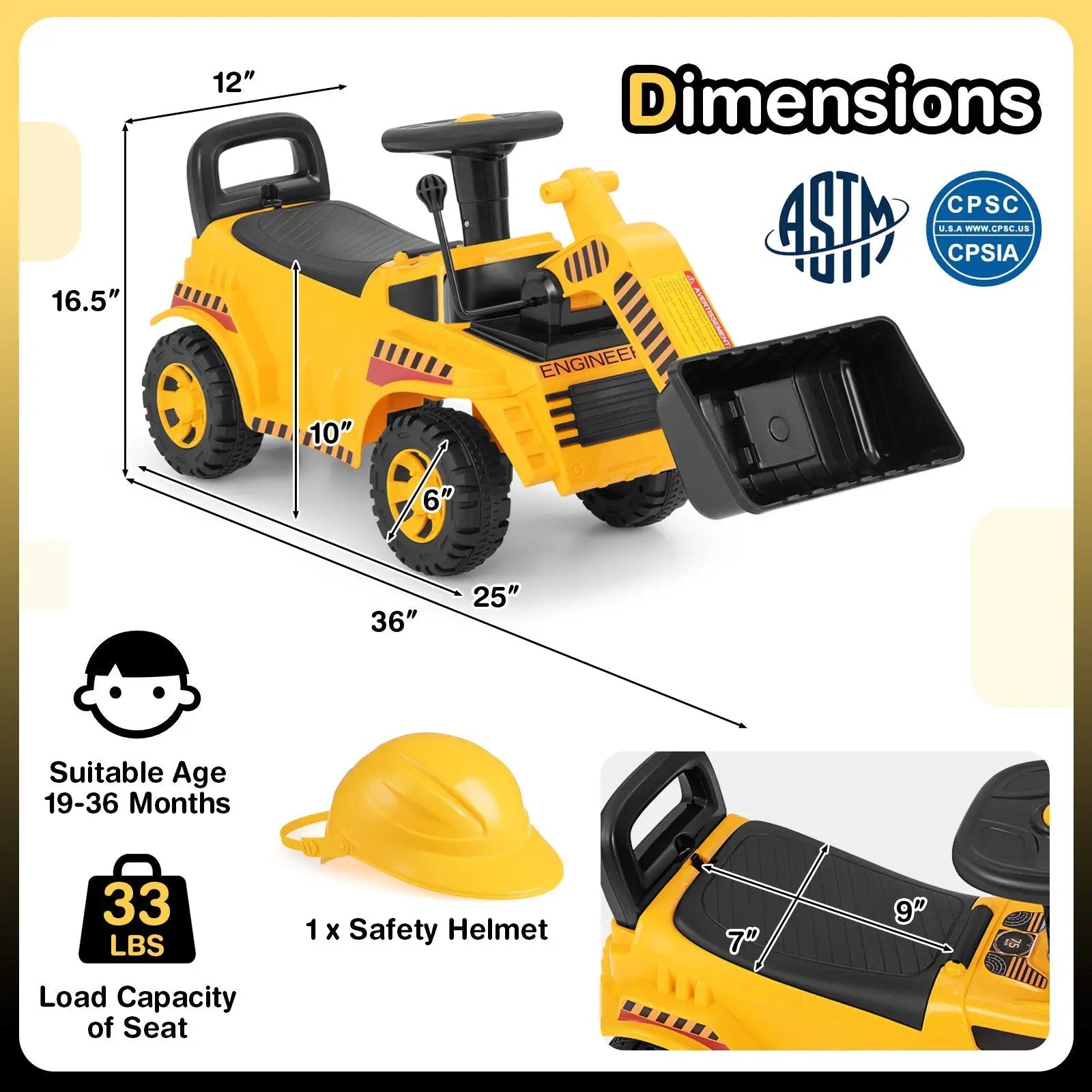 Excavator Digger Toy with Adjustable Bucket-Yellow by DirectDeals