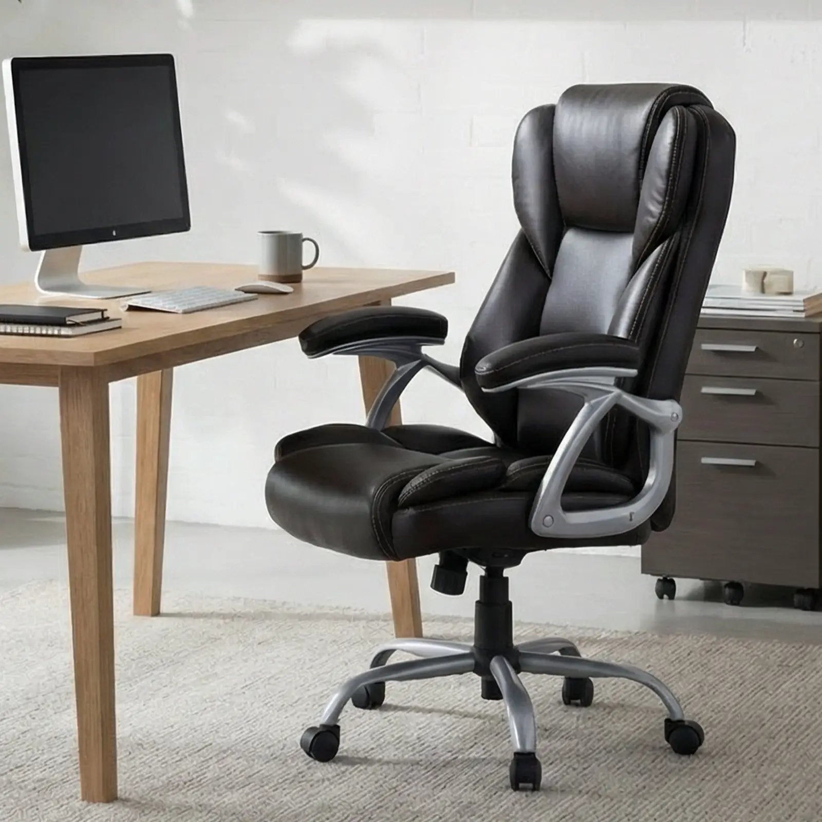 Executive Office Chair Leather Ergonomic Computer Desk Chair with Padded Seat and Armrests by DirectDeals
