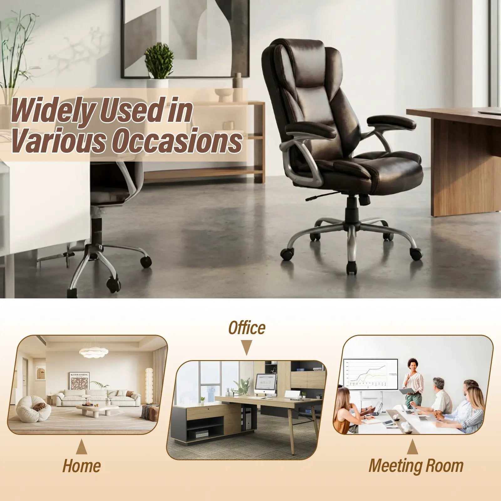 Executive Office Chair Leather Ergonomic Computer Desk Chair with Padded Seat and Armrests by DirectDeals